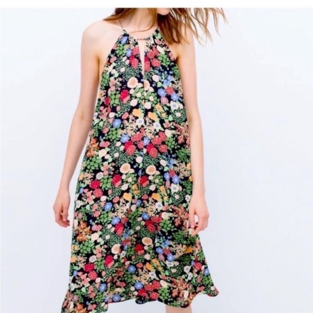 Zara floral skinny strap flowy dress size large - Picture 1 of 9
